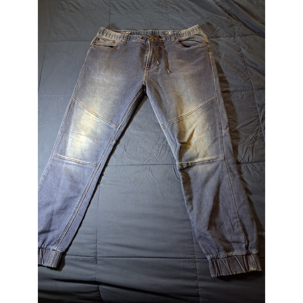 Bullhead Denim Co Womens Blue Jogger Jeans Elastic Waist Stretch Size Large L